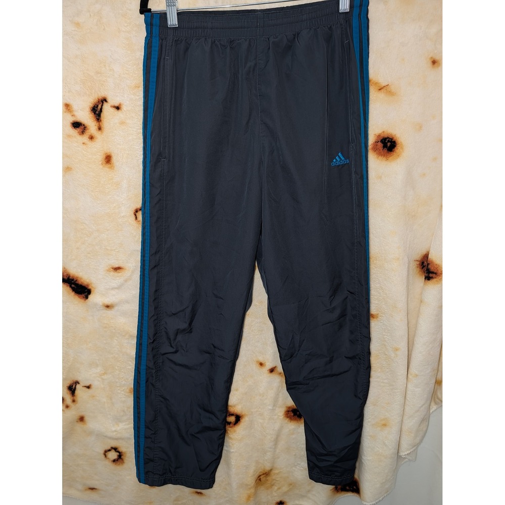 Adidas Track Pants Mens Small Gray Blue 3-Stripe Athletic Wind Joggers Y2K